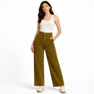 NEW Old Navy High Rise Wide Leg Corduroy Pants Women Size 10 Satin Moss Y2K Chic